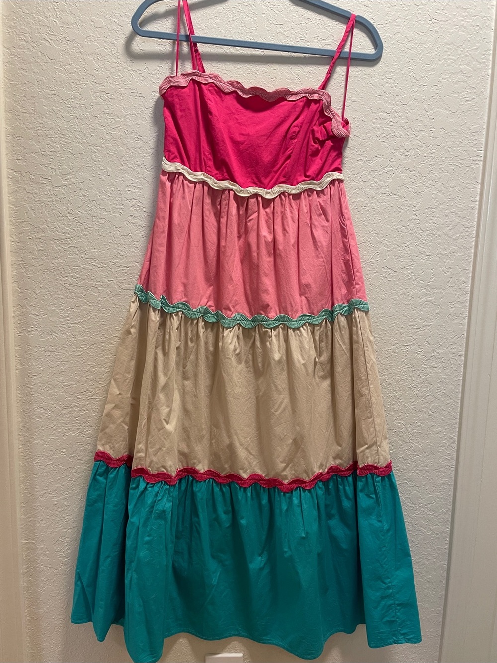 Tiered Colorblock Sundress - Pink, Cream & Teal